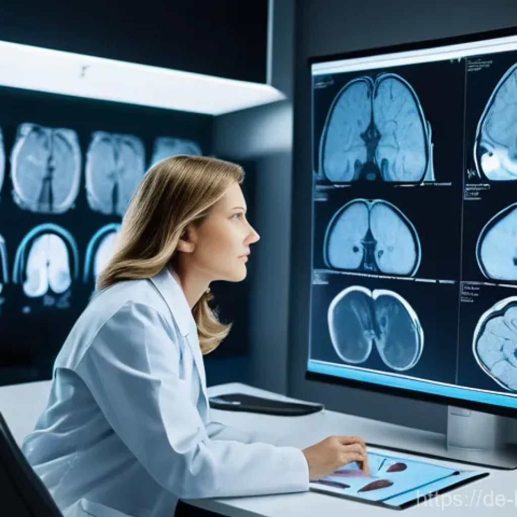 MRI 영상에서 AI 분석의 역할 - **Prompt 1: AI-Enhanced Radiologist at Work**
"A highly detailed, realistic image of a female ra...