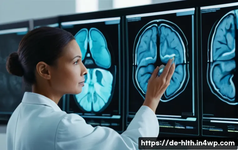 의료 영상 AI 분석과 환자 결과 개선 - **Prompt:** A highly detailed, realistic image of a female radiologist in her late 30s, wearing a cl...