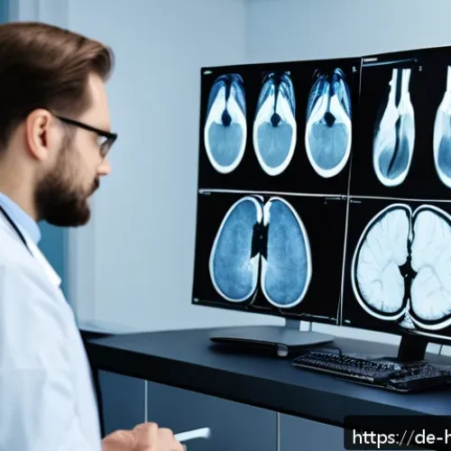 의료 영상 AI 분석을 위한 실습 가이드 - A modern hospital radiology room with a diverse team of German medical professionals analyzing high-...