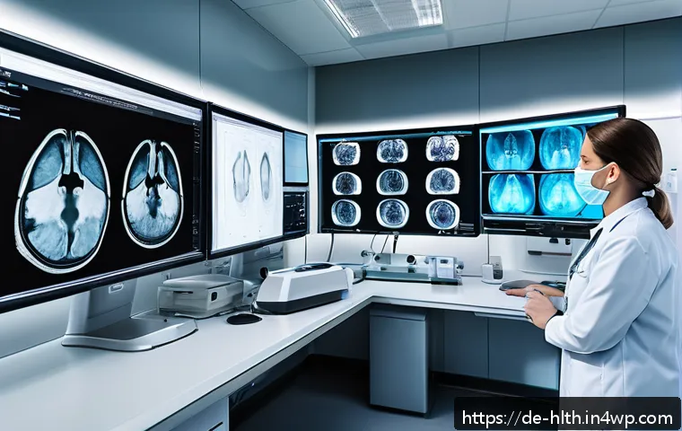 AI와 의료 영상의 융합을 통한 혁신 - A modern hospital radiology room featuring a diverse team of medical professionals—doctors and radio...