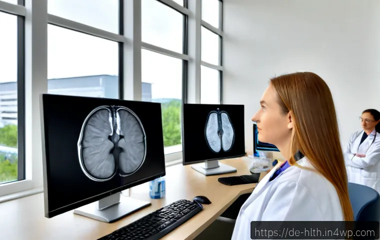 의료 영상 AI 분석 연구소와 협력 방안 - Photorealistic medical imaging AI collaboration meeting in a modern German research hospital, divers...